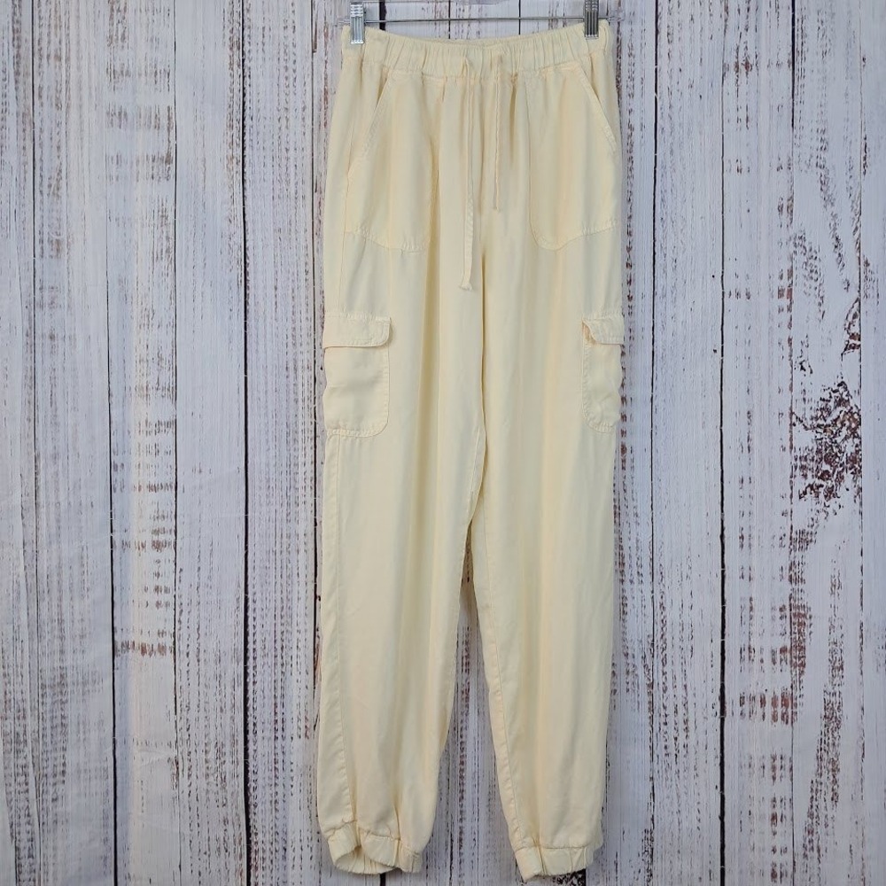 Love Tree M Buttercream Yellow Tencel Cargo Jogger Pants Utility Streetwear